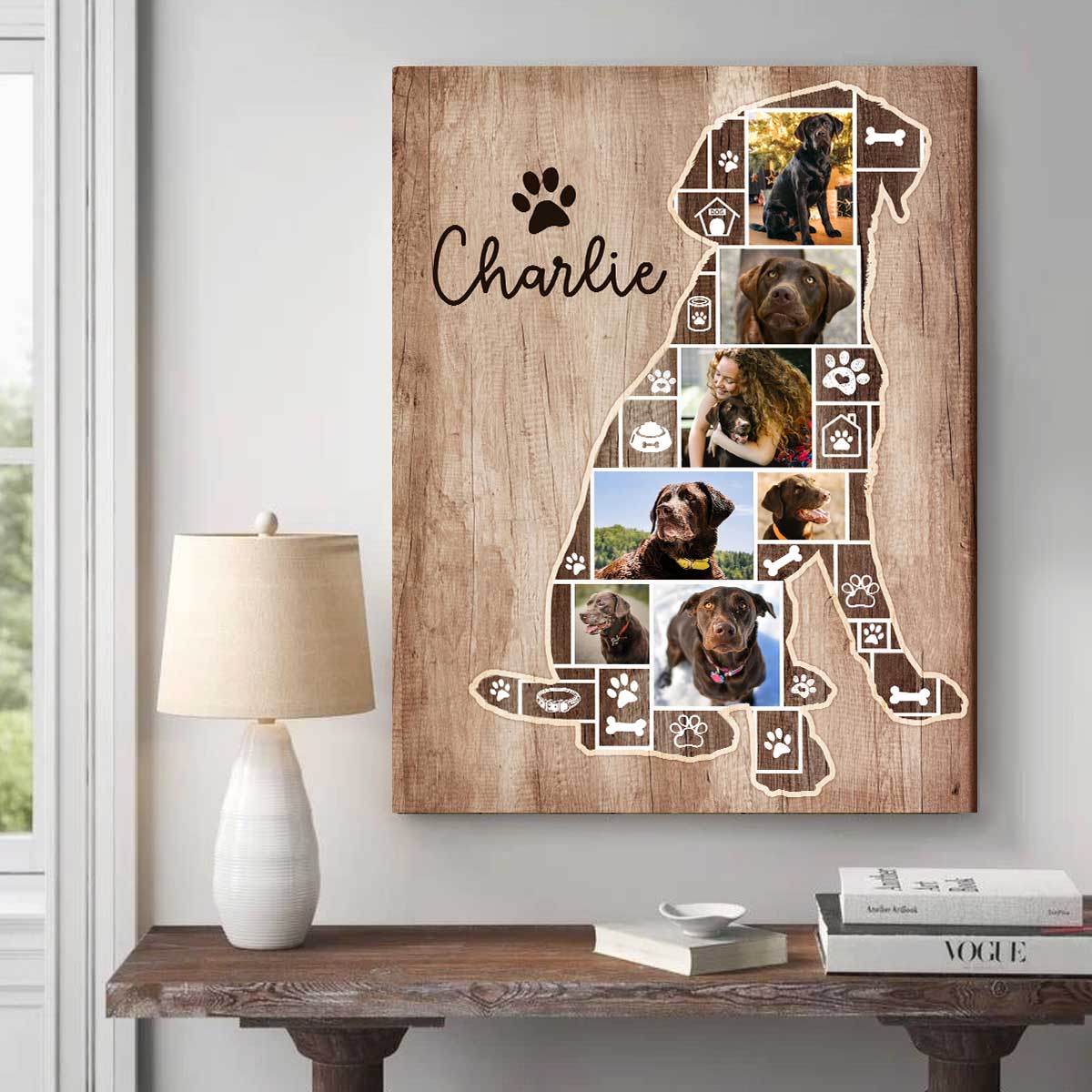 Labradors Dog Photo Collage Canvas, Gift For Dog Mom Dog Dad, Custom Silhouette Chocolate Lab Dog Gift