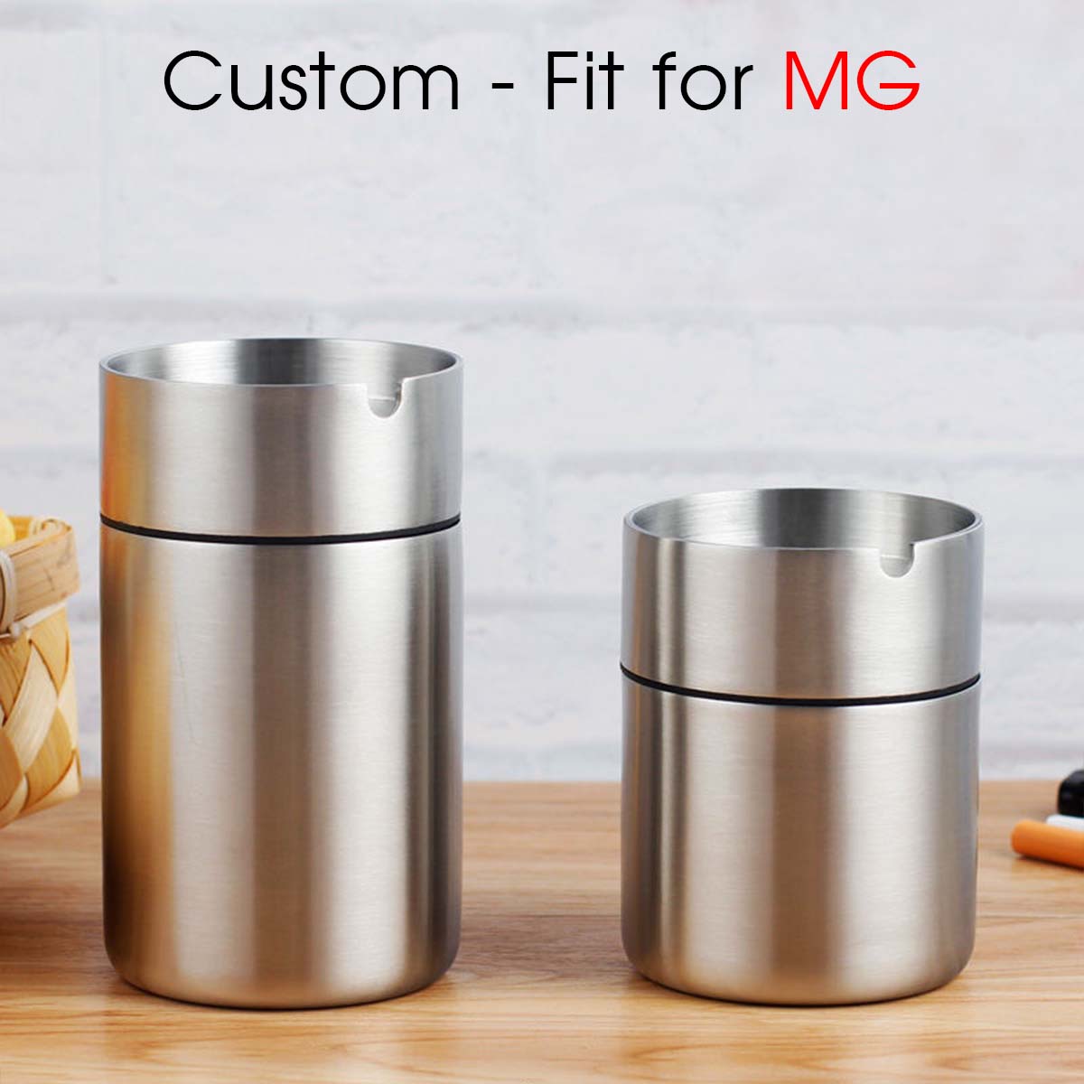 2 Pieces Car Ashtray with Lid Portable Ashtray, Custom fit for MG, Car Mini Car Trash Can Stainless Steel Portable Detachable Windproof Self Extinguishing Butt Bucket for Outdoor Travel Home Office