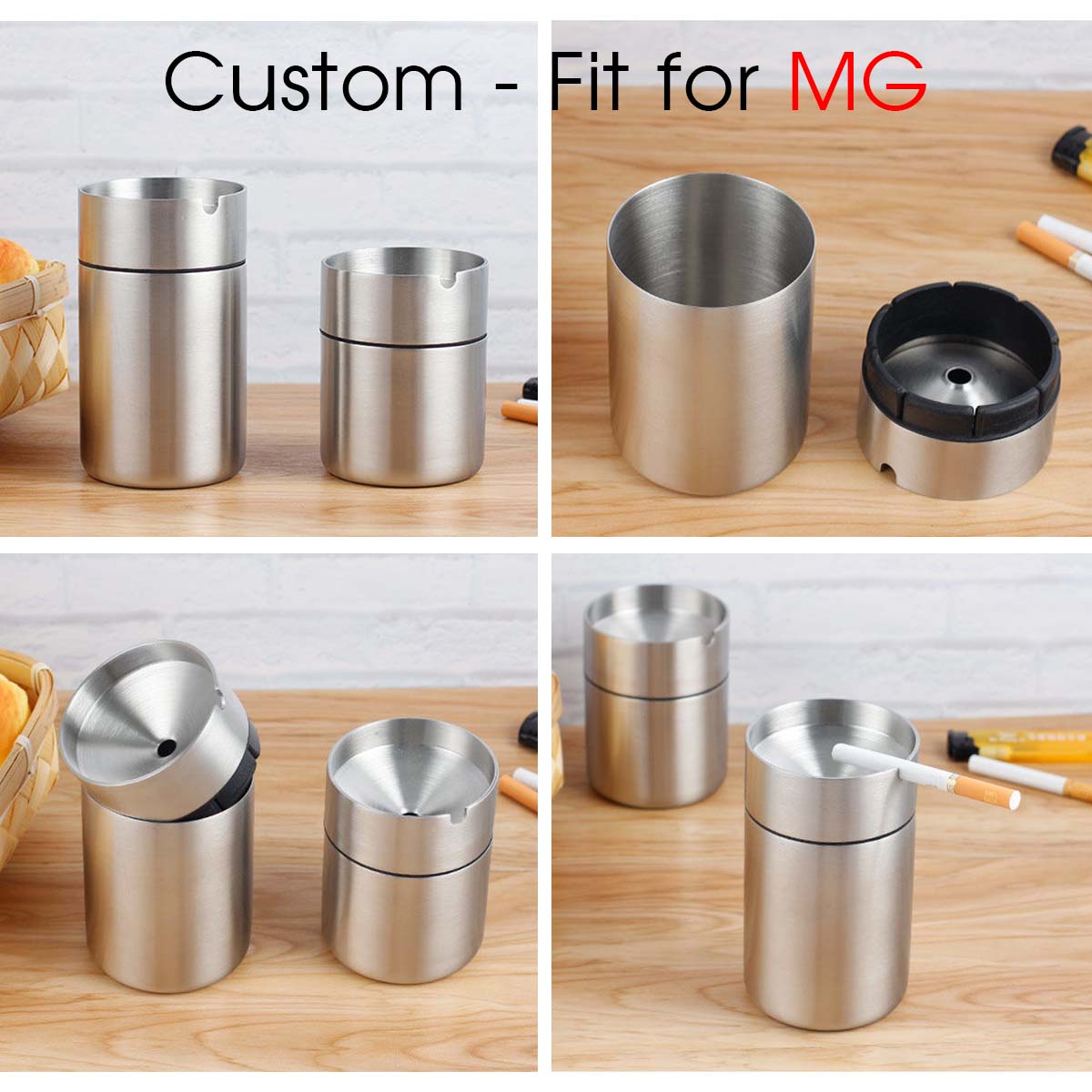 2 Pieces Car Ashtray with Lid Portable Ashtray, Custom fit for MG, Car Mini Car Trash Can Stainless Steel Portable Detachable Windproof Self Extinguishing Butt Bucket for Outdoor Travel Home Office