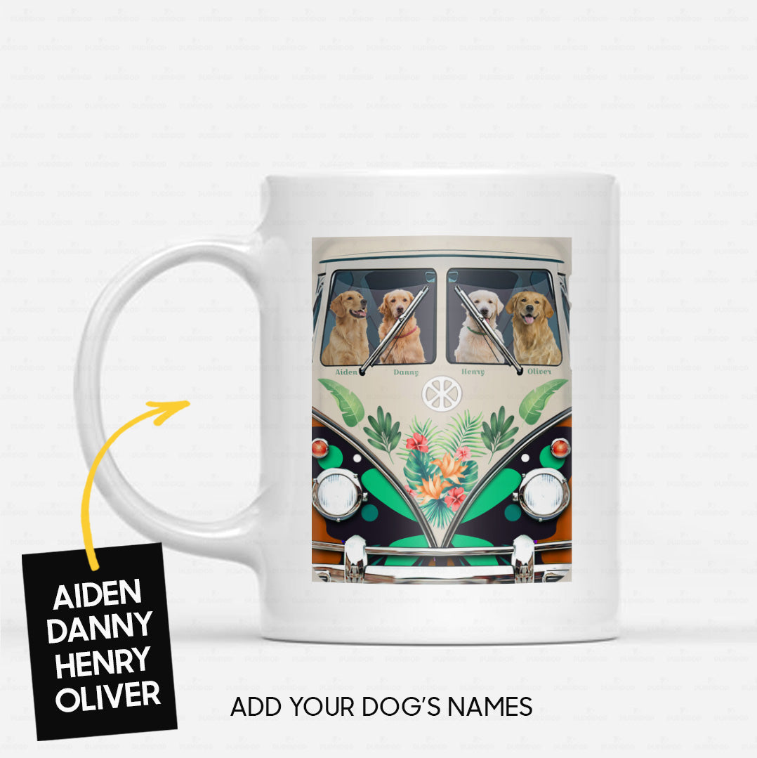 Custom Dog Mug - Personalized Golden On A Car Gift For Dad - White Mug