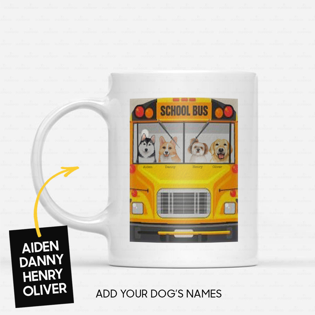 Custom Dog Mug - Personalized Dog On A School Bus Gift For Dad - White Mug