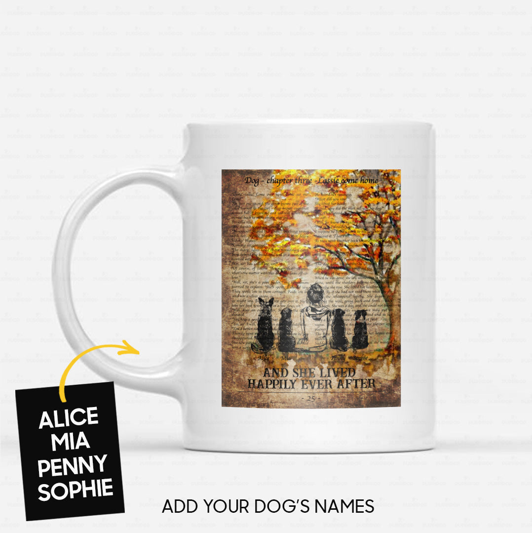 Personalized Dog Gift Idea - Woman And Four Dogs Beside The Tree For Mom - White Mug