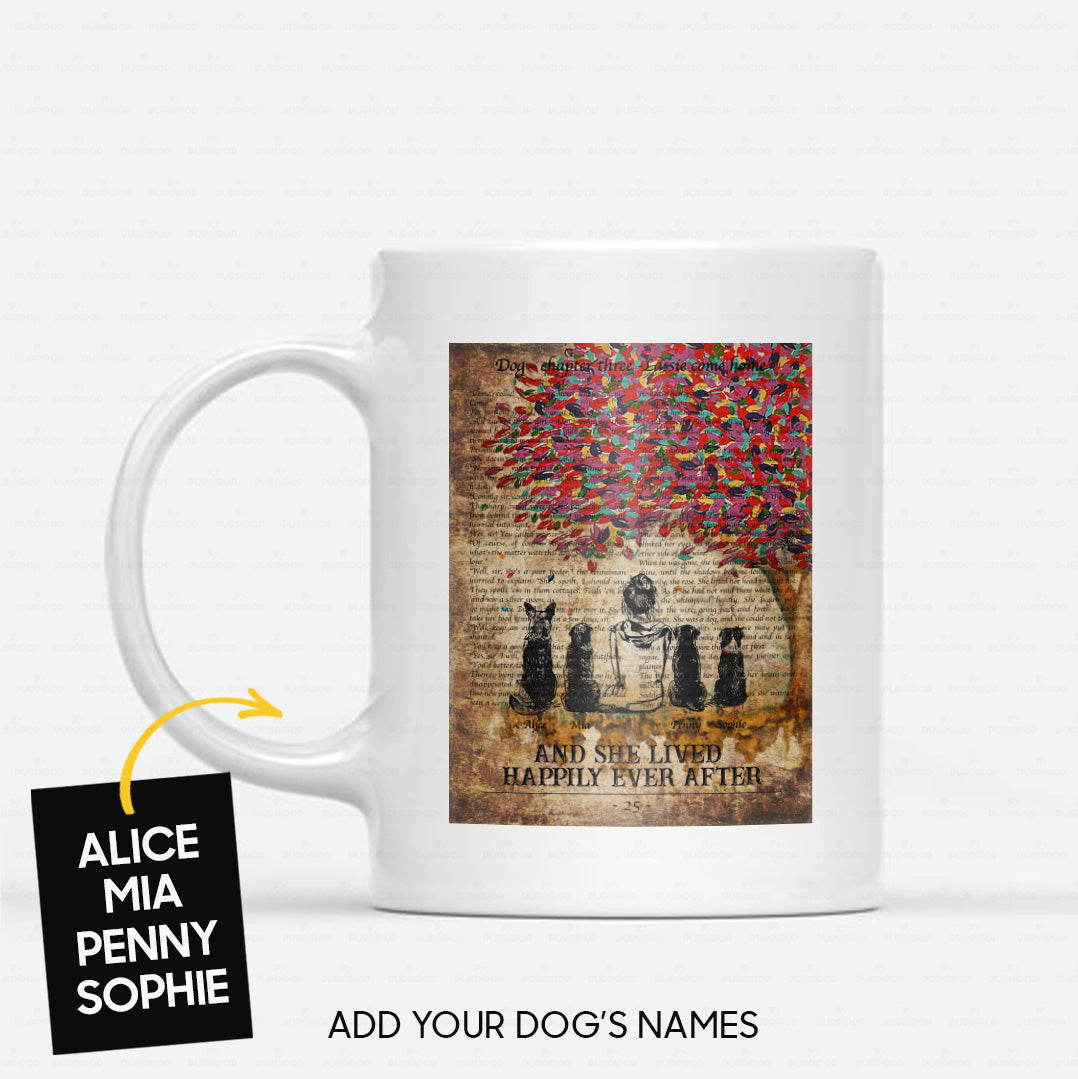 Personalized Dog Gift Idea - Woman And Four Dogs Beside The Tree For Mom - White Mug