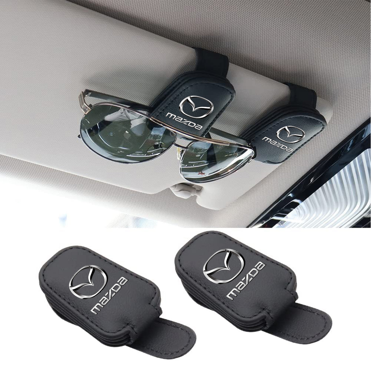 2 Pack Sunglass Holder, Magnetic Leather Glasses Eyeglass Hanger Clip for Car, Sunglasses Holder and Ticket Card Clip for Car