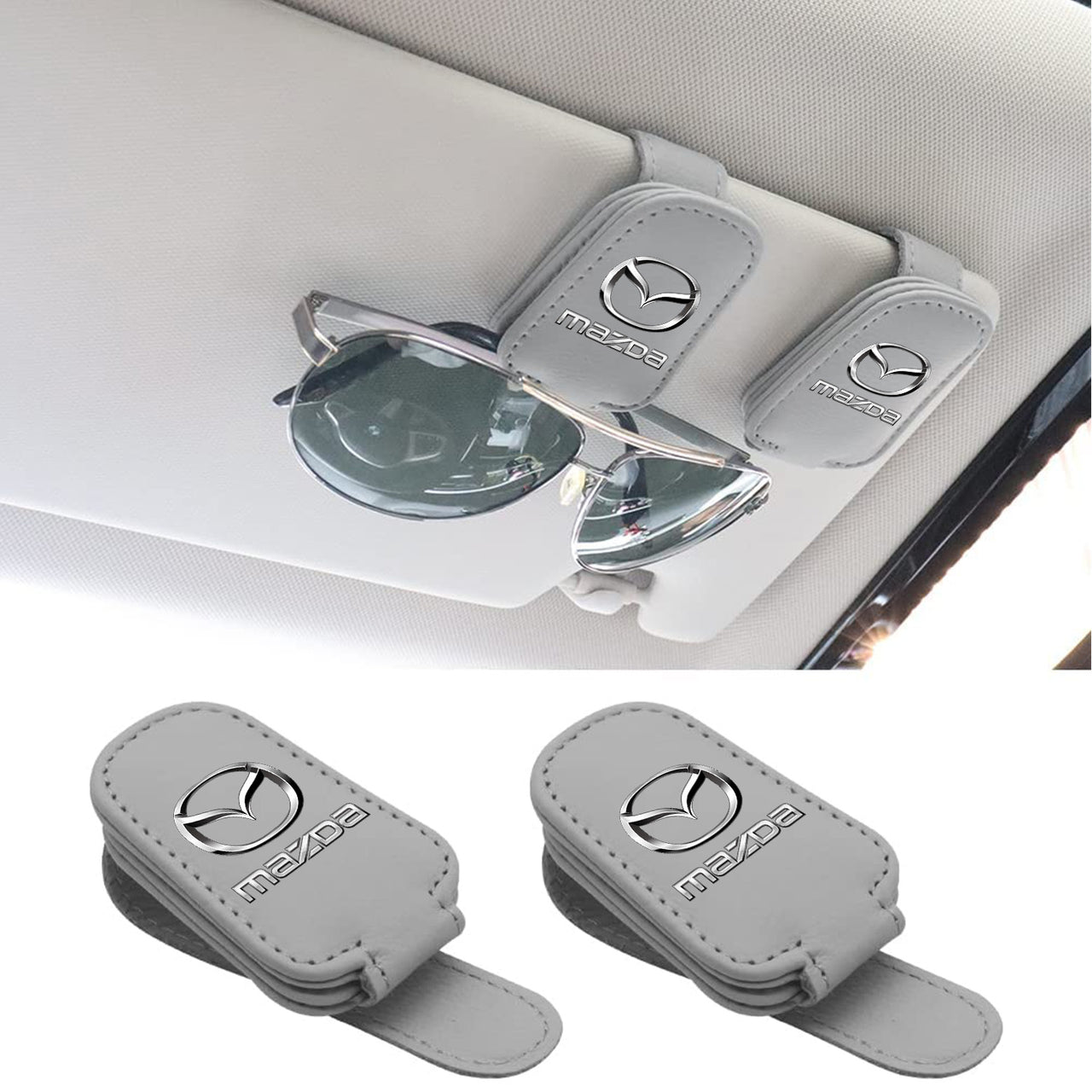 2 Pack Sunglass Holder, Magnetic Leather Glasses Eyeglass Hanger Clip for Car, Sunglasses Holder and Ticket Card Clip for Car