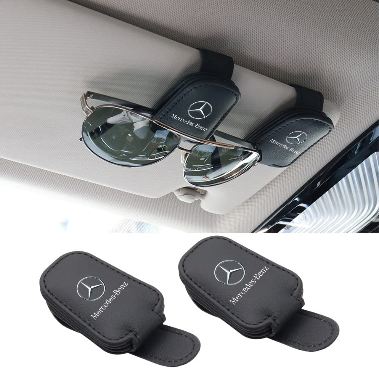 2 Pack Sunglass Holder, Magnetic Leather Glasses Eyeglass Hanger Clip for Car, Sunglasses Holder and Ticket Card Clip for Car