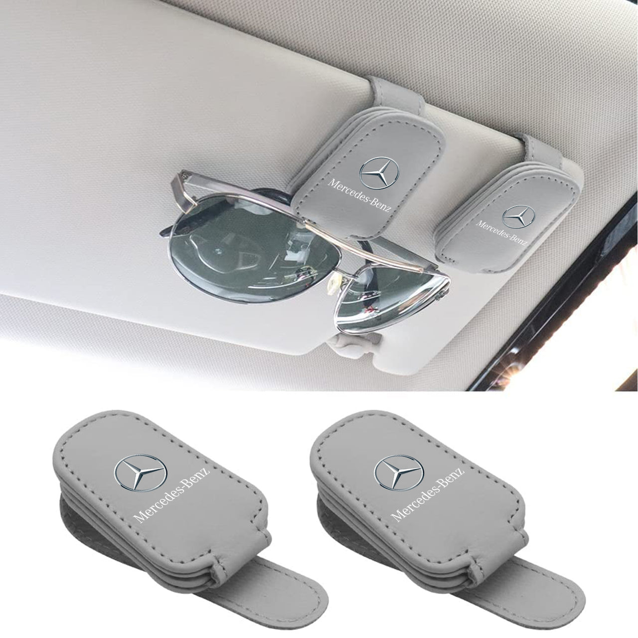 2 Pack Sunglass Holder, Magnetic Leather Glasses Eyeglass Hanger Clip for Car, Sunglasses Holder and Ticket Card Clip for Car