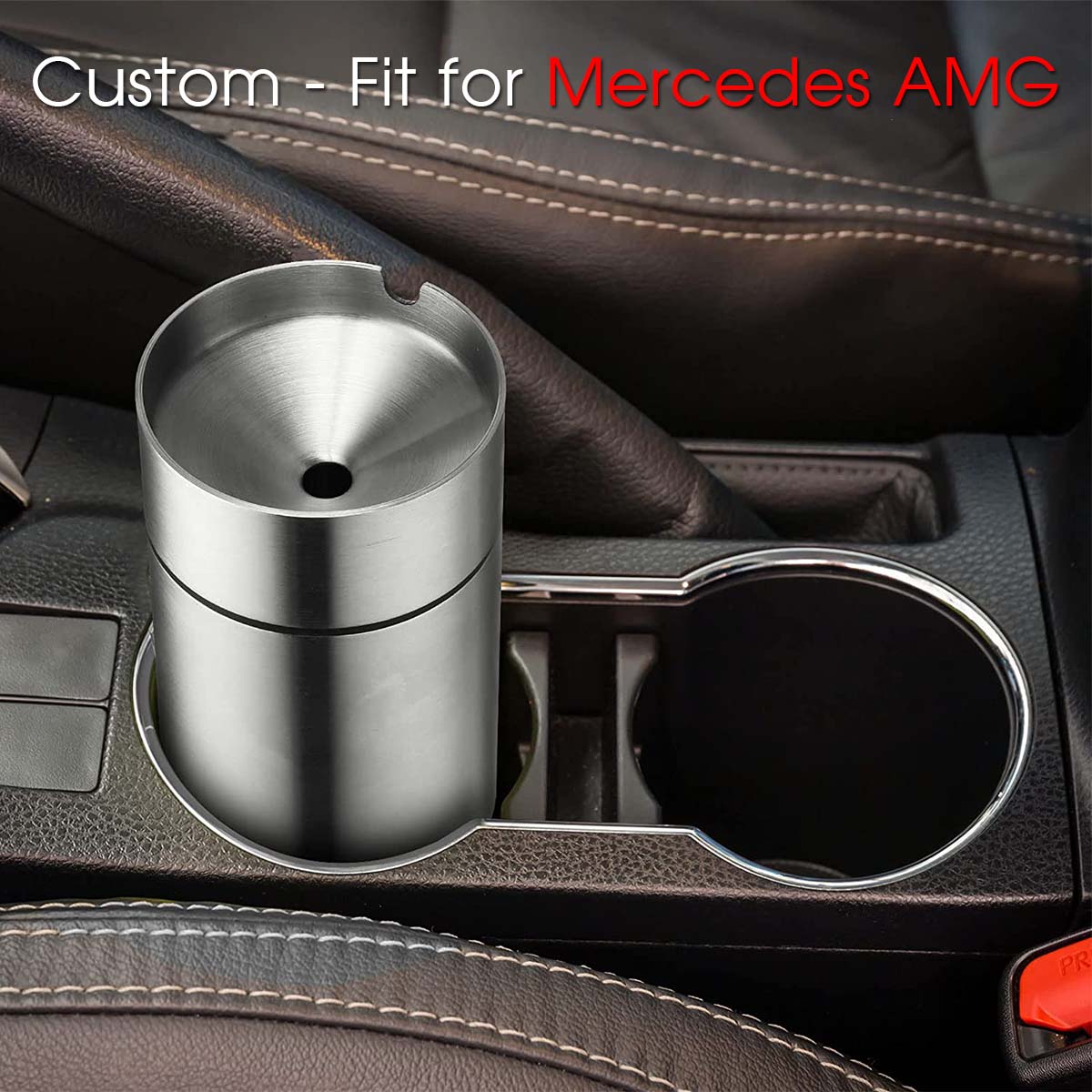 2 Pieces Car Ashtray with Lid Portable Ashtray, Custom fit for Mercedes AMG, Car Mini Car Trash Can Stainless Steel Portable Detachable Windproof Self Extinguishing Butt Bucket for Outdoor Travel Home Office