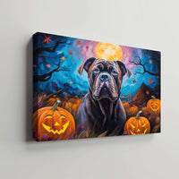 Thumbnail for Cane Corso Dog 02 Halloween With Pumpkin Oil Painting Van Goh Style, Wooden Canvas Prints Wall Art Painting , Canvas 3d Art