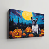 Thumbnail for French Bulldog 01 Halloween With Pumpkin Oil Painting Van Goh Style, Wooden Canvas Prints Wall Art Painting , Canvas 3d Art