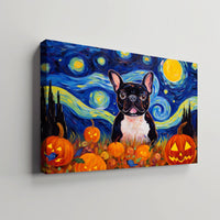 Thumbnail for French Bulldog 02 Halloween With Pumpkin Oil Painting Van Goh Style, Wooden Canvas Prints Wall Art Painting , Canvas 3d Art