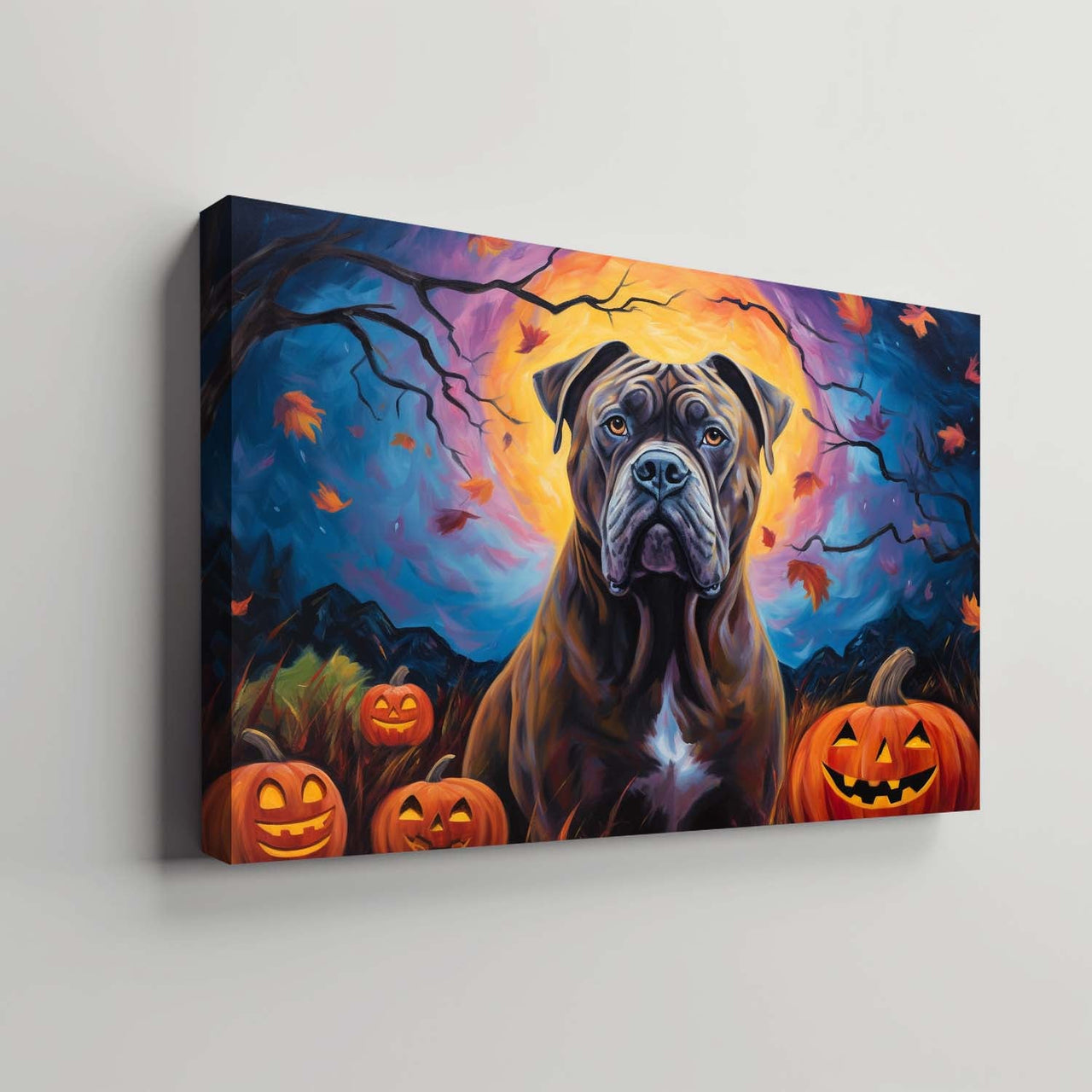 Cane Corso Dog 03 Halloween With Pumpkin Oil Painting Van Goh Style, Wooden Canvas Prints Wall Art Painting , Canvas 3d Art