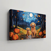 Thumbnail for Golden Retrievers Dog 02 Halloween With Pumpkin Oil Painting Van Goh Style, Wooden Canvas Prints Wall Art Painting , Canvas 3d Art