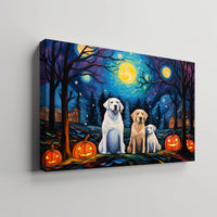 Thumbnail for Labrador Retrievers Dog 02 Halloween With Pumpkin Oil Painting Van Goh Style, Wooden Canvas Prints Wall Art Painting , Canvas 3d Art