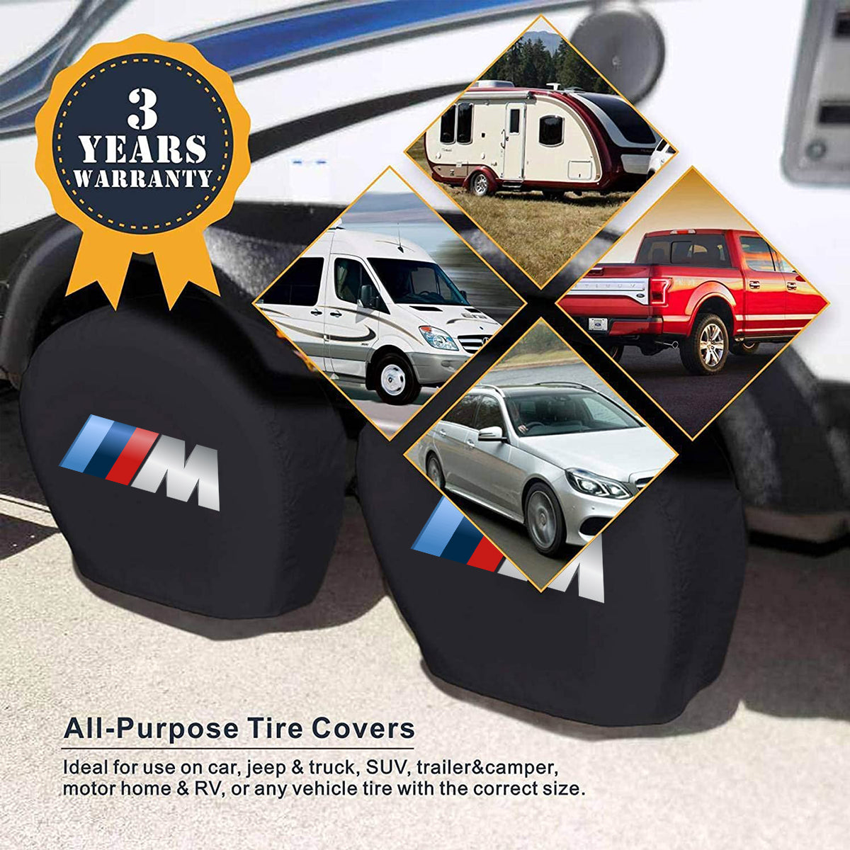 Tire Covers 4 Pack, Custom fit for Car , Tough Tire Wheel Protector for Truck, SUV, Trailer, Camper, RV - Universal Fits Tire