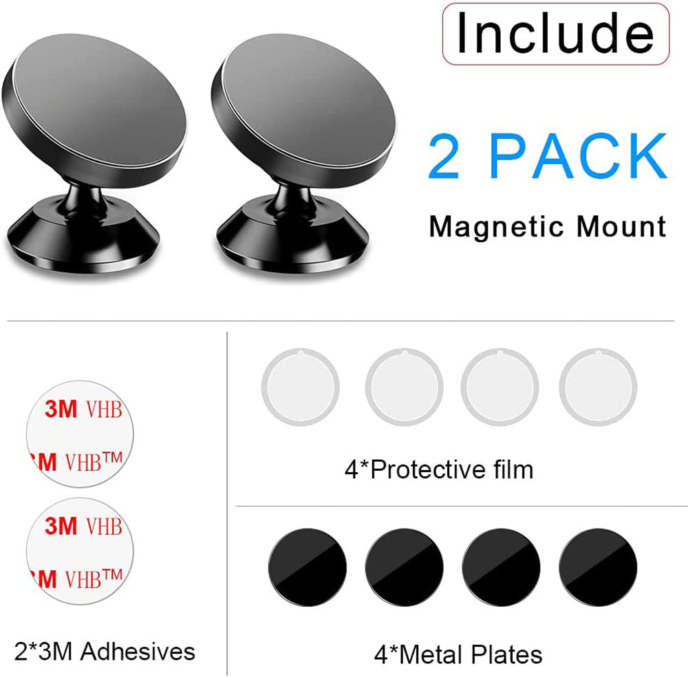 [2 Pack ] Magnetic Phone Mount, Custom For Your Cars, [ Super Strong Magnet ] [ with 4 Metal Plate ] car Magnetic Phone Holder, [ 360° Rotation ] Universal Dashboard car Mount Fits All Cell Phones, Car Accessories WQ13982