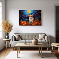 Thumbnail for Corgi Dog 01 Halloween With Pumpkin Oil Painting Van Goh Style, Wooden Canvas Prints Wall Art Painting , Canvas 3d Art