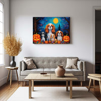 Thumbnail for Cavalier King Charles Spaniels Dog 02 Halloween With Pumpkin Oil Painting Van Goh Style, Wooden Canvas Prints Wall Art Painting , Canvas 3d Art