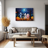 Thumbnail for Poodle Dog Halloween With Pumpkin Oil Painting Van Goh Style, Wooden Canvas Prints Wall Art Painting , Canvas 3d Art