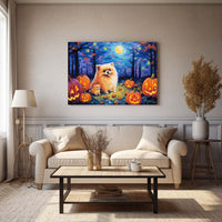 Thumbnail for Pomeranians Dog 02 Halloween With Pumpkin Oil Painting Van Goh Style, Wooden Canvas Prints Wall Art Painting , Canvas 3d Art