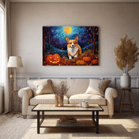 Thumbnail for Corgi Dog 01 Halloween With Pumpkin Oil Painting Van Goh Style, Wooden Canvas Prints Wall Art Painting , Canvas 3d Art