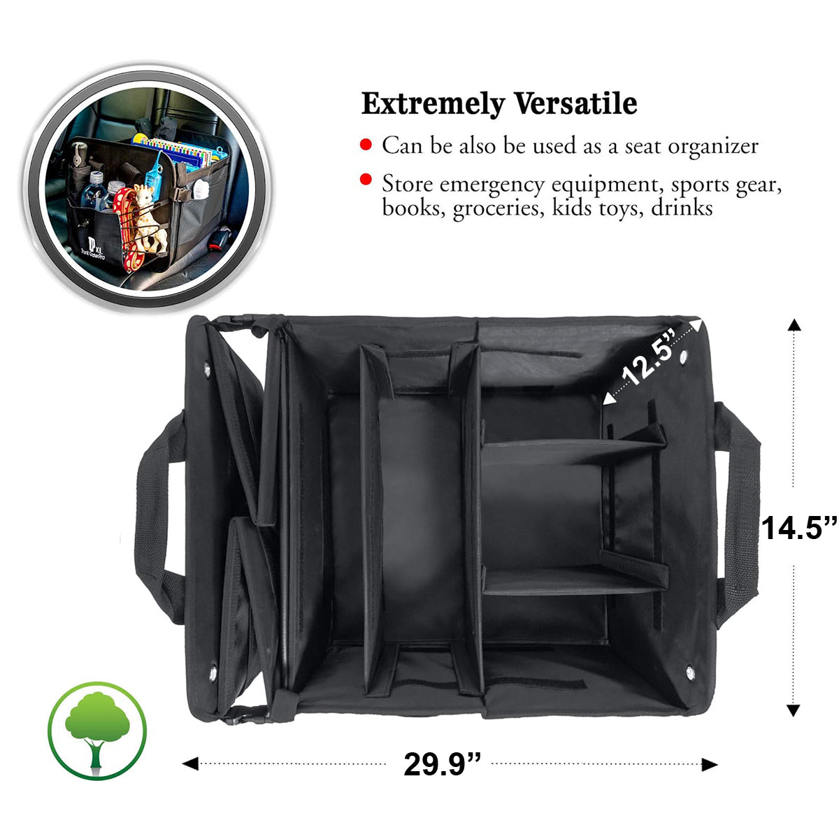 Trunk Organizer, Custom fit for Sedan SUVs, Premium Multi Compartments Collapsible Cargo Storage & Accessories