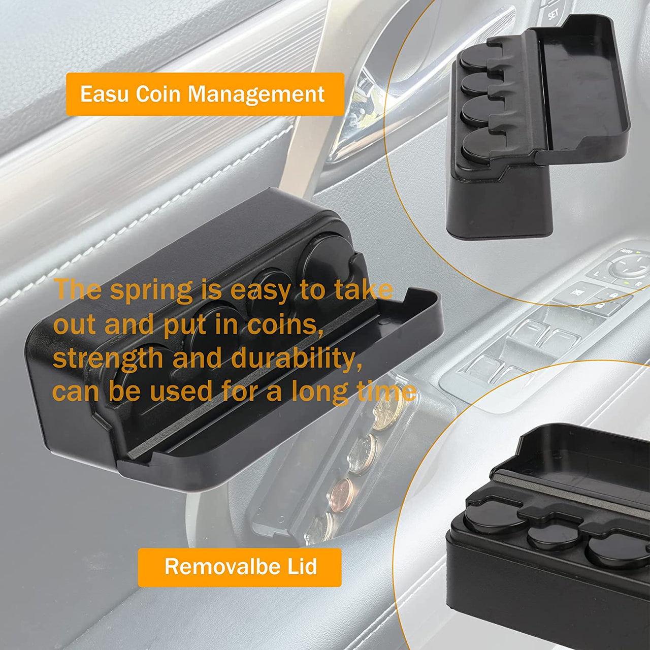 Coin Holder, Custom fit for Sedan SUVs, Car Coin Change Organizer, Car Coin Holder Compatible with Coins of Different Sizes