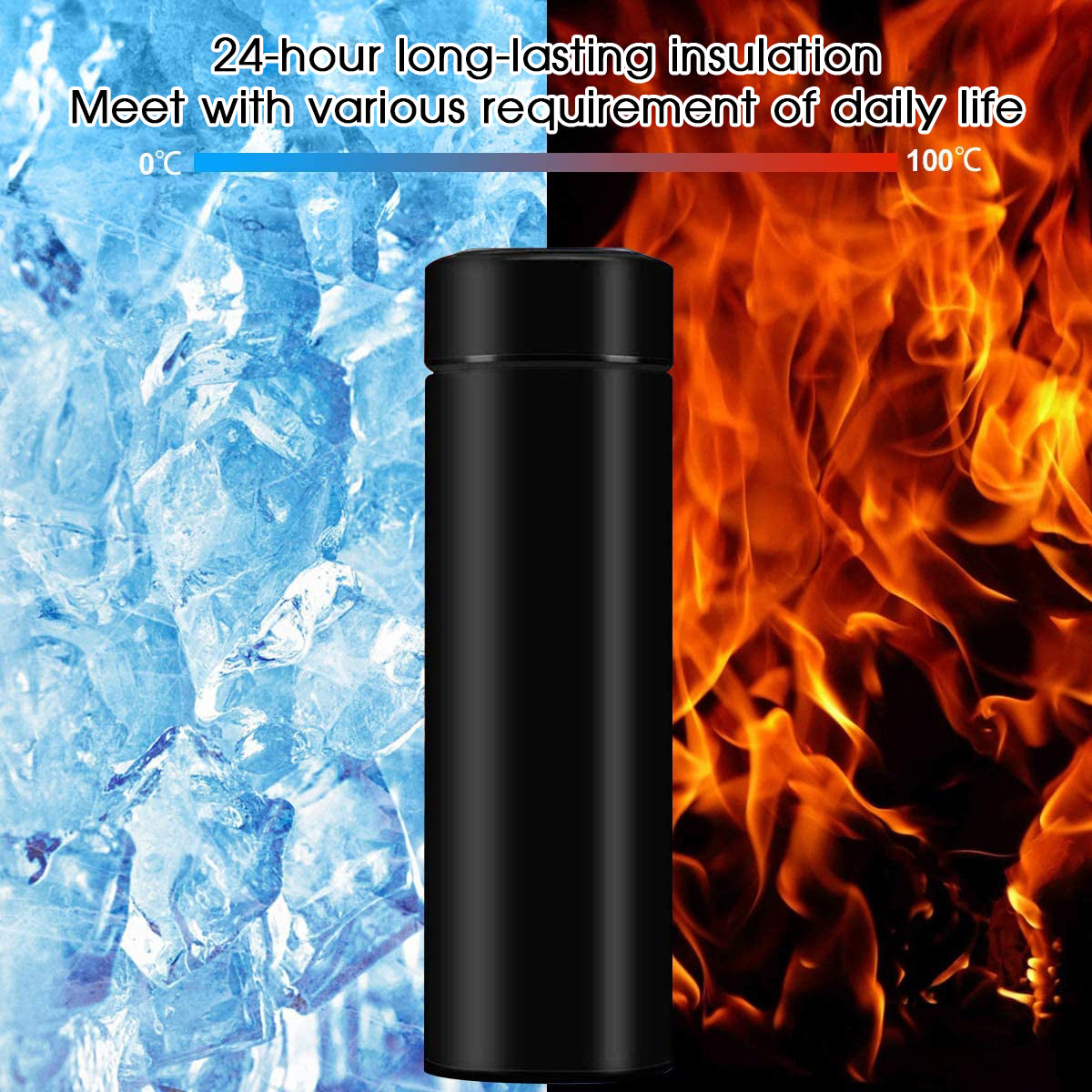 17oz Insulated Water Bottle with LED Temperature Display, Custom fit for cars, Coffee Tea Infuser Bottle Double Wall Vacuum Insulated Water Bottle for Hot or Cold Drink