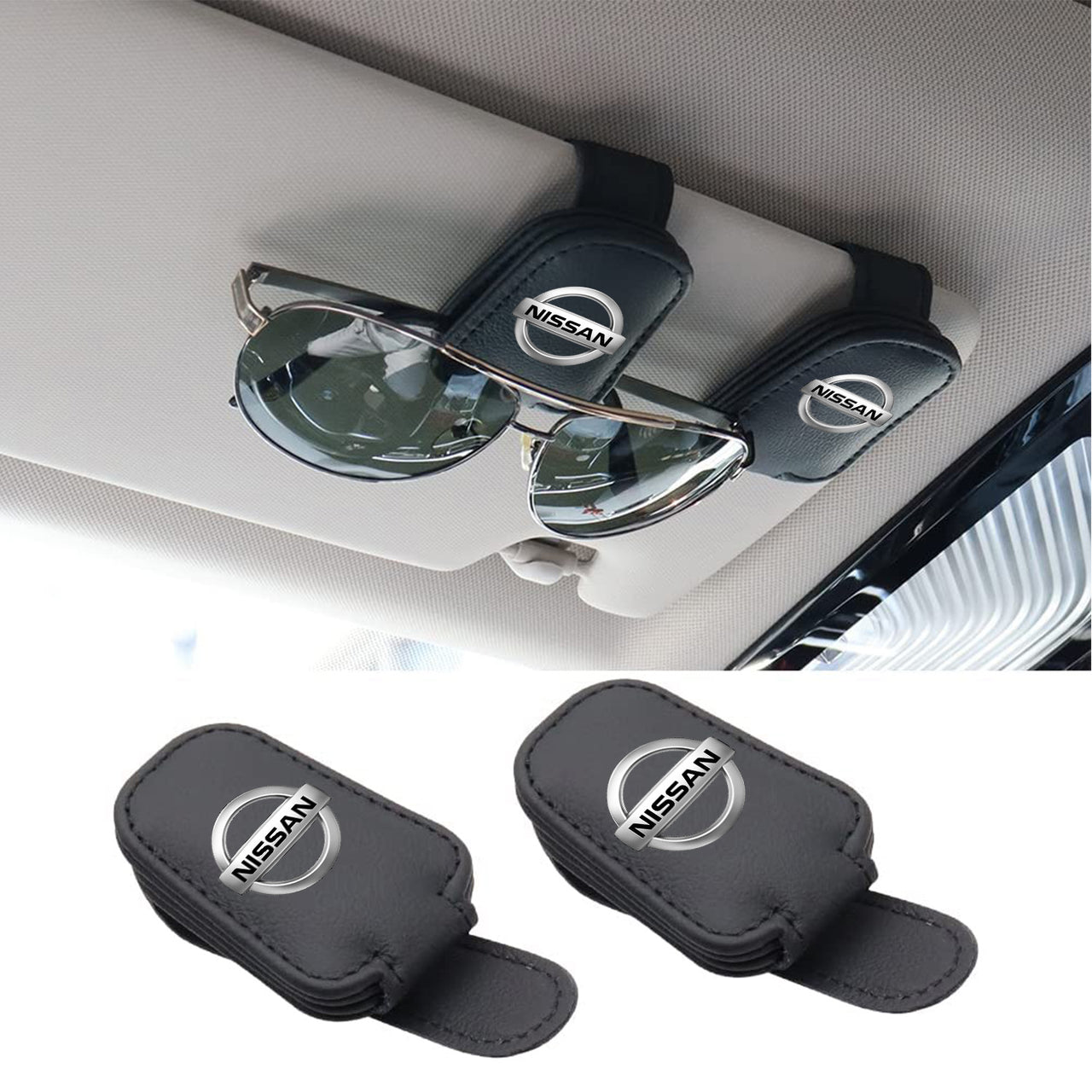 2 Pack Sunglass Holder, Magnetic Leather Glasses Eyeglass Hanger Clip for Car, Sunglasses Holder and Ticket Card Clip for Car