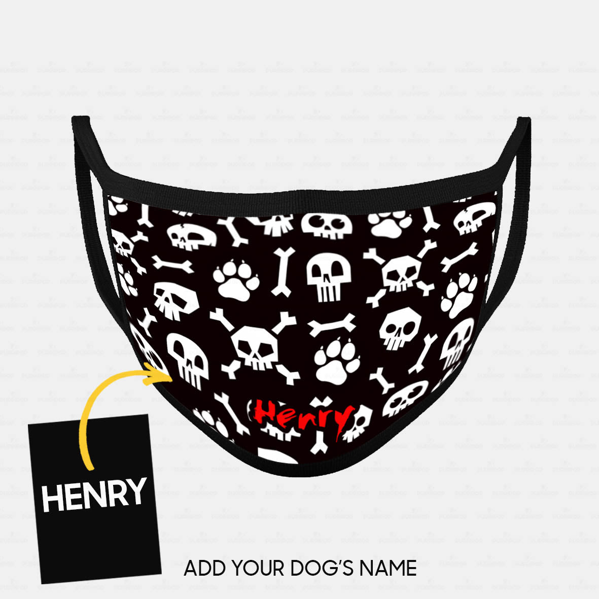 Personalized Dog Gift Idea - Skulls, Paws And Bones For Dog Lovers - Cloth Mask