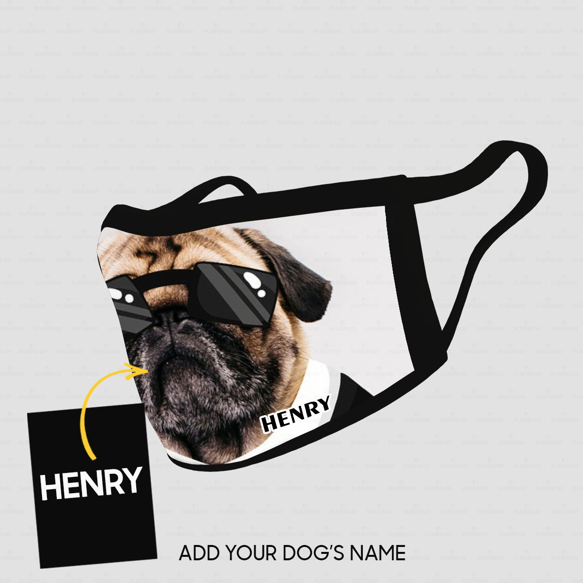 Personalized Dog Gift Idea - Pug With Black Glasses For Dog Lovers - Cloth Mask