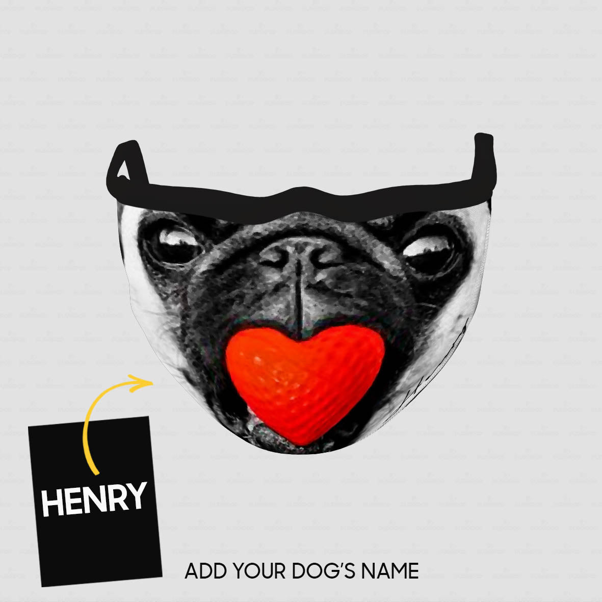 Personalized Dog Gift Idea - Pug With A Heart For Dog Lovers - Cloth Mask