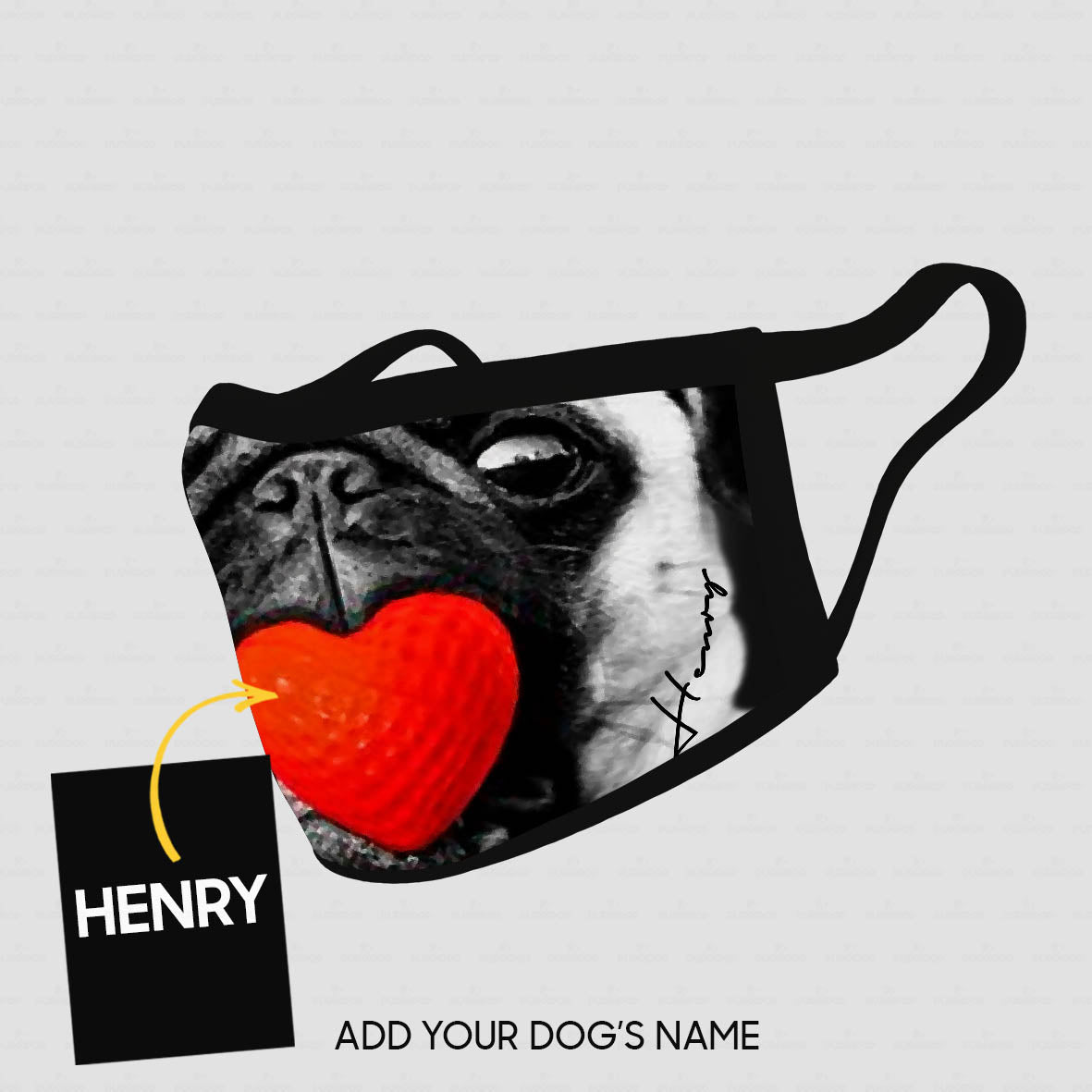 Personalized Dog Gift Idea - Pug With A Heart For Dog Lovers - Cloth Mask