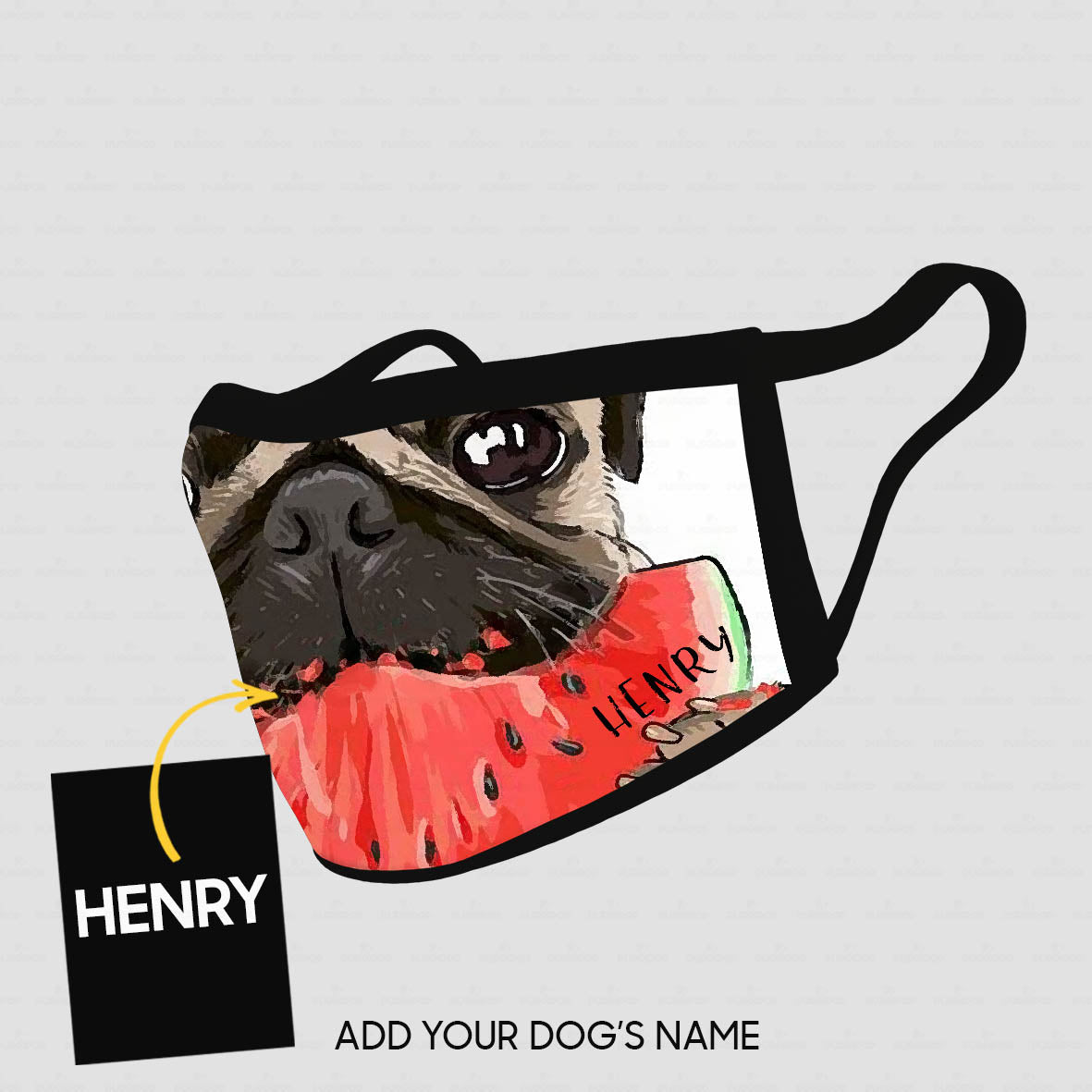 Personalized Dog Gift Idea - Pug Eating Watermelon Zoom In For Dog Lovers - Cloth Mask