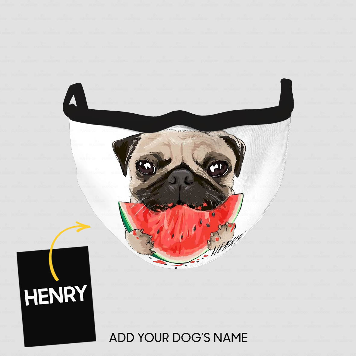 Personalized Dog Gift Idea - Pug Eating Watermelon For Dog Lovers - Cloth Mask