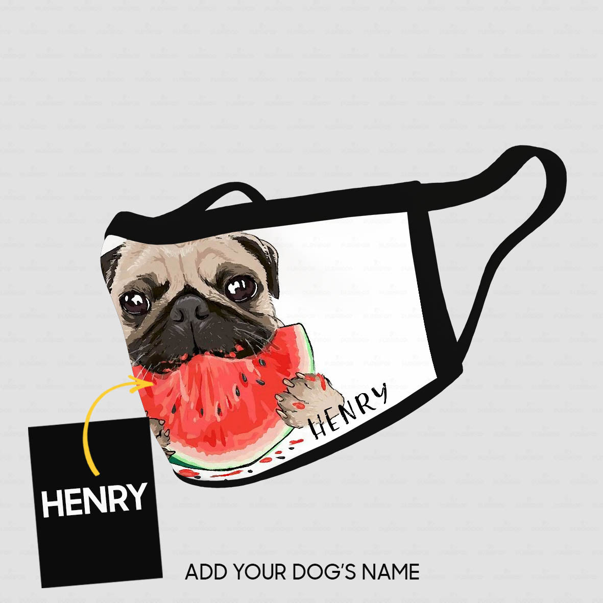 Personalized Dog Gift Idea - Pug Eating Watermelon For Dog Lovers - Cloth Mask