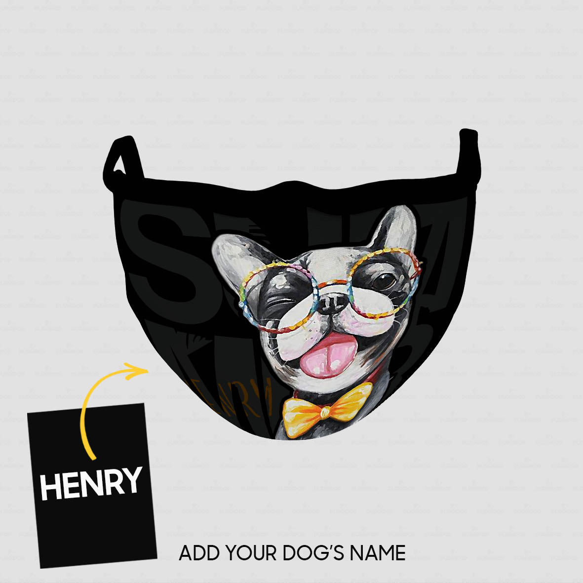 Personalized Dog Gift Idea - Bull Dog With Yellow Bow For Dog Lovers - Cloth Mask