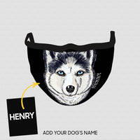 Thumbnail for Personalized Dog Gift Idea - Black And White Husky For Dog Lovers - Cloth Mask