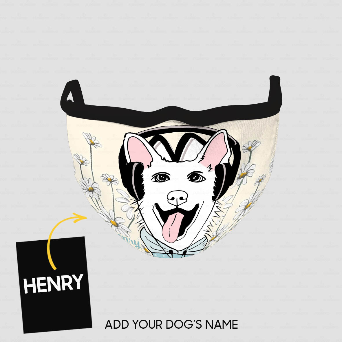 Personalized Dog Gift Idea - Husky Wearing Headphones For Dog Lovers - Cloth Mask