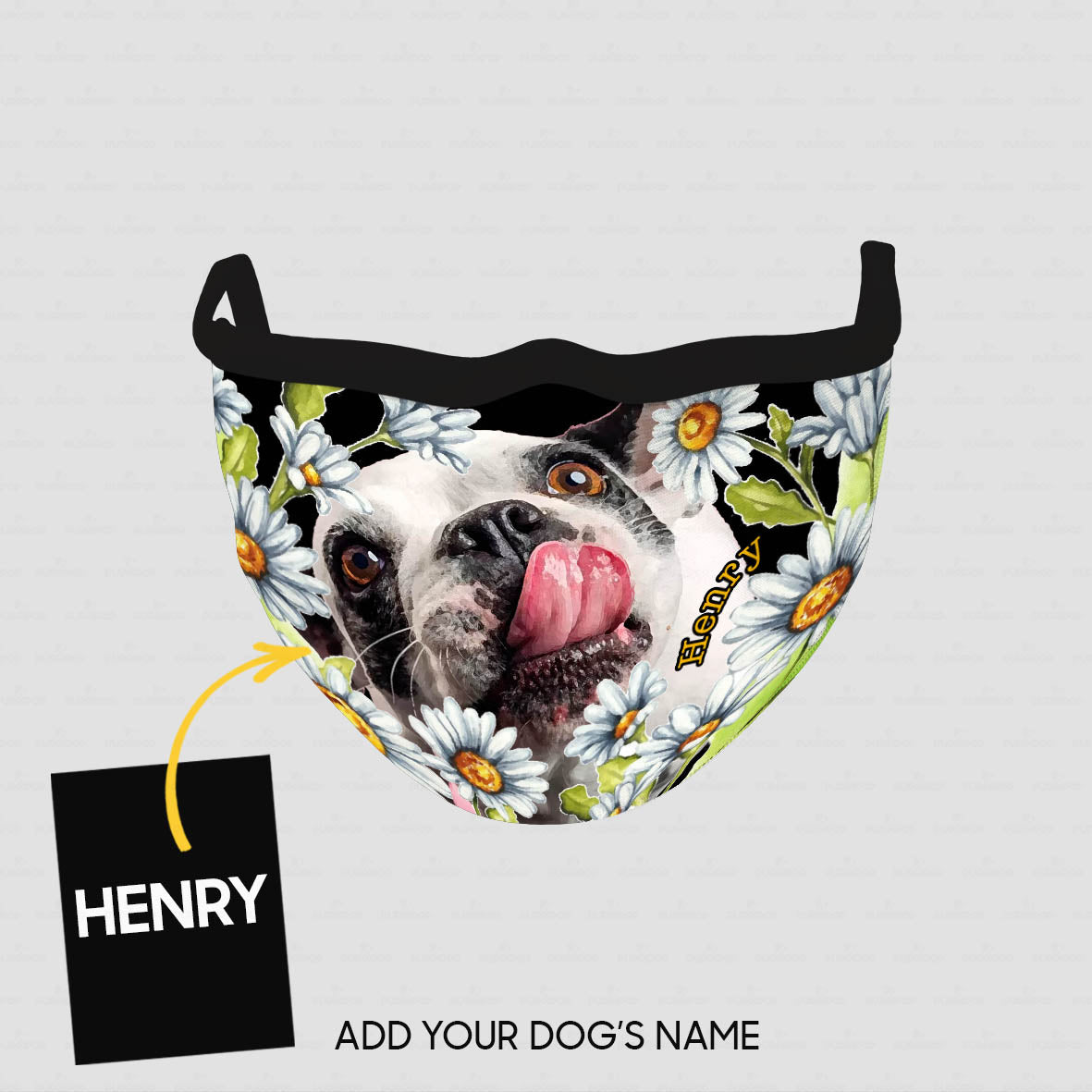 Personalized Dog Gift Idea - Dog's Tongue Out With Daisy For Dog Lovers - Cloth Mask