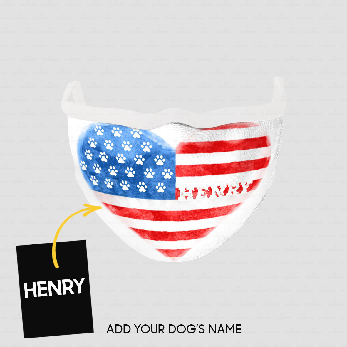 Personalized Dog Gift Idea - American Flag Heart For Dog Lovers - Cloth Mask