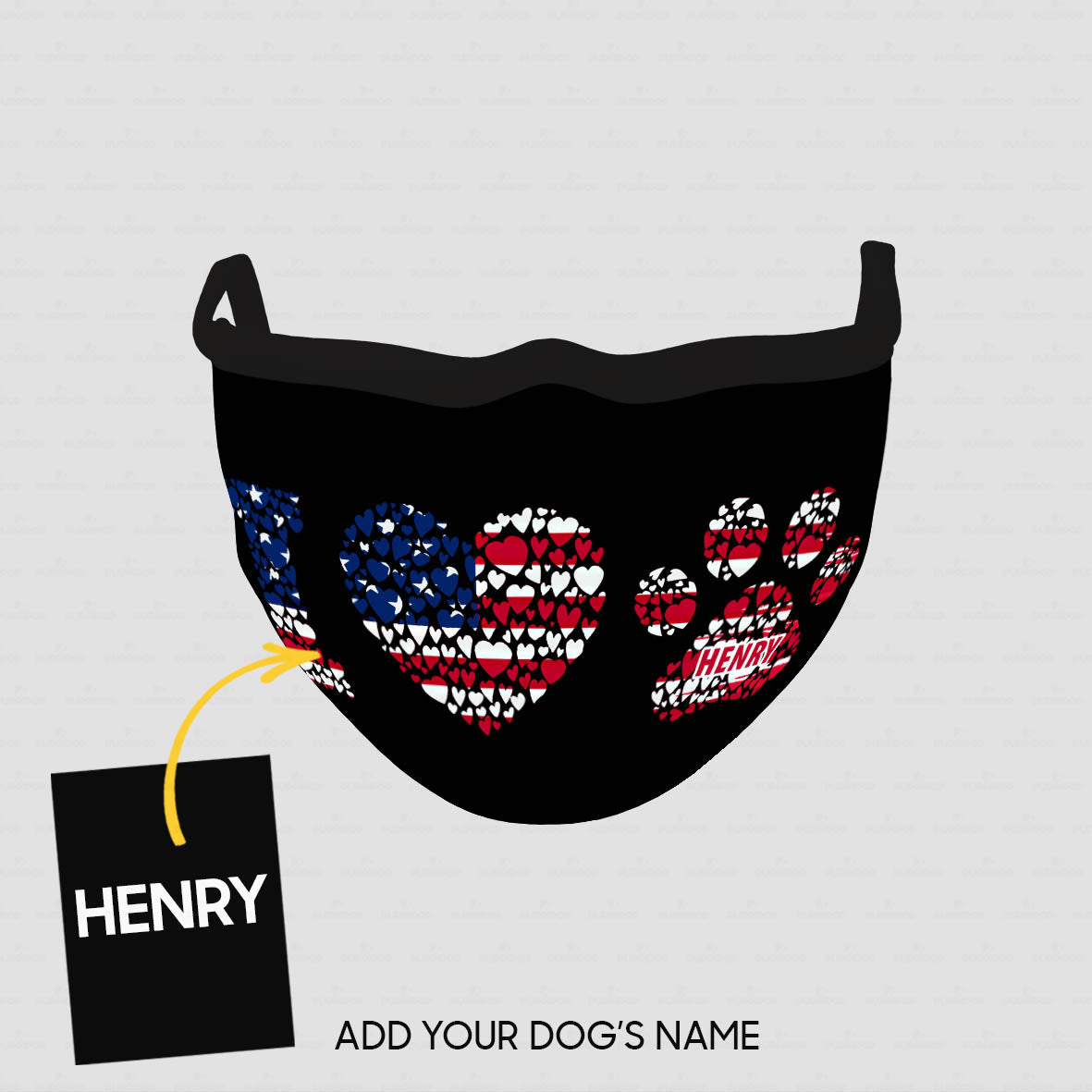 Personalized Dog Gift Idea - I Love Paw In America Flag For Dog Lovers - Cloth Mask