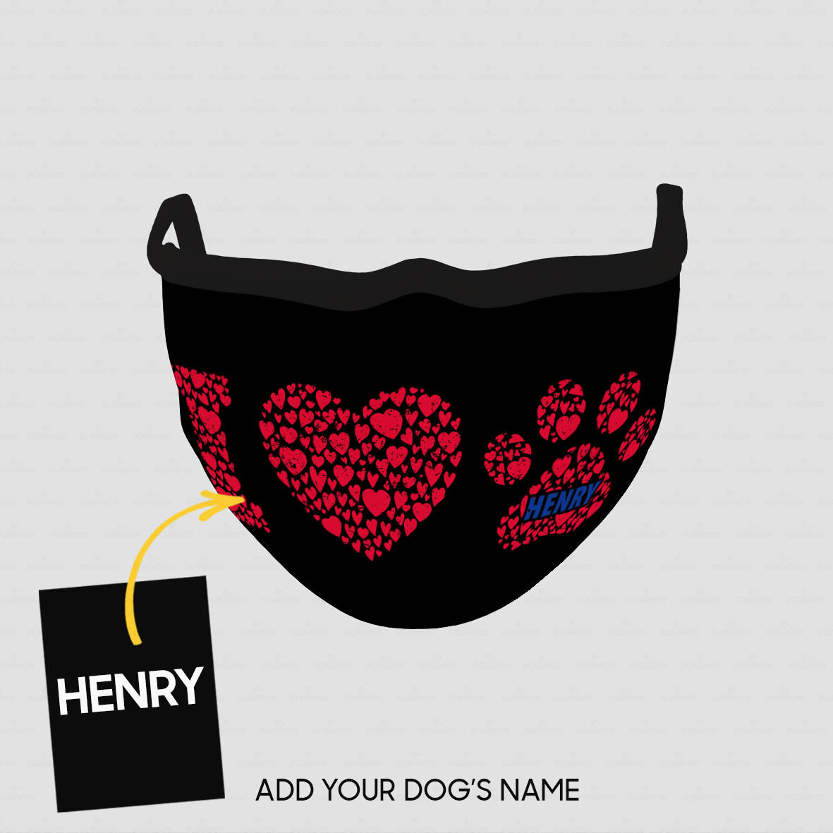 Personalized Dog Gift Idea - I Love Paw In Small Red Hearts For Dog Lovers - Cloth Mask