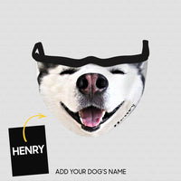 Thumbnail for Personalized Dog Gift Idea - Husky Smiling Face For Dog Lovers - Cloth Mask