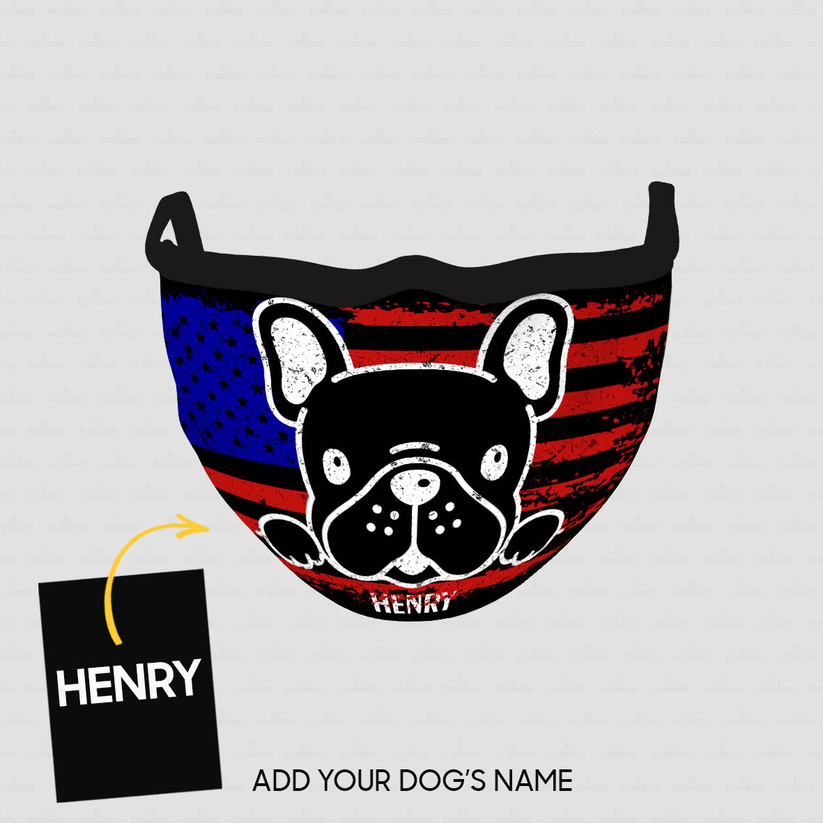 Personalized Dog Gift Idea - Bull Dog Shadow On American Flag For Dog Lovers - Cloth Mask