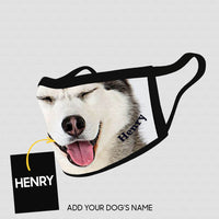 Thumbnail for Personalized Dog Gift Idea - Husky Face Tongue Out And Closed Eyes For Dog Lovers - Cloth Mask