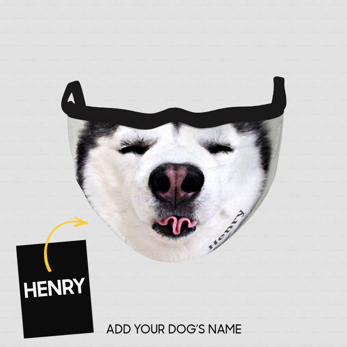 Personalized Dog Gift Idea - Husky Face With Twisted Tongue For Dog Lovers - Cloth Mask