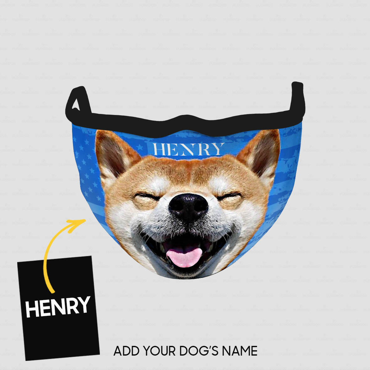 Personalized Dog Gift Idea - Smiling Shiba On Blue Background For Dog Lovers - Cloth Mask