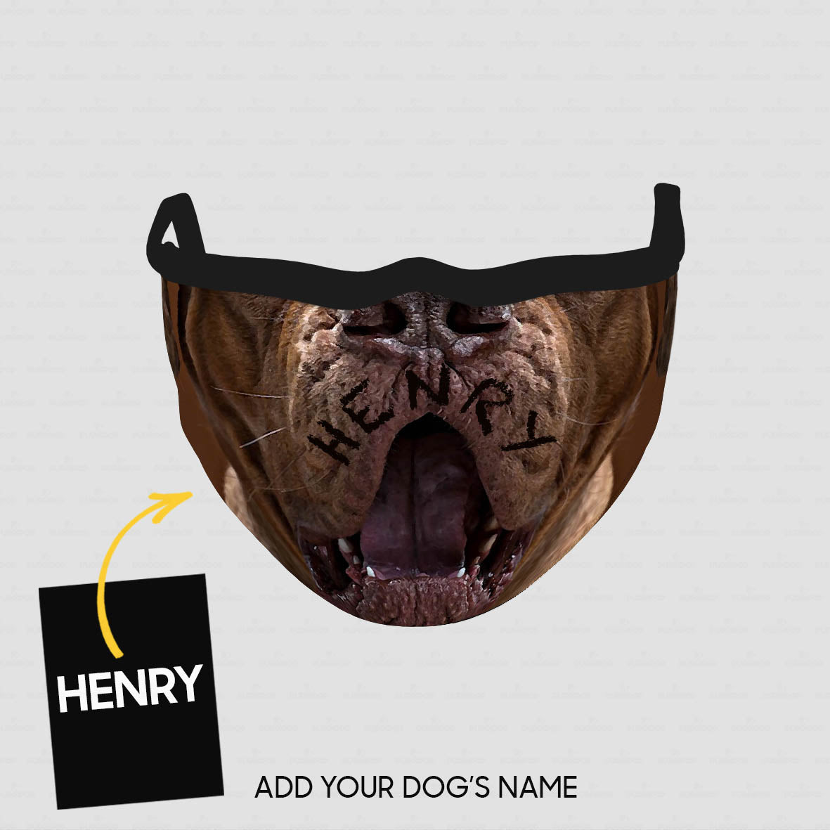 Personalized Dog Gift Idea - Dark Brown Mastiff With Opened Mouth Zoom For Dog Lovers - Cloth Mask