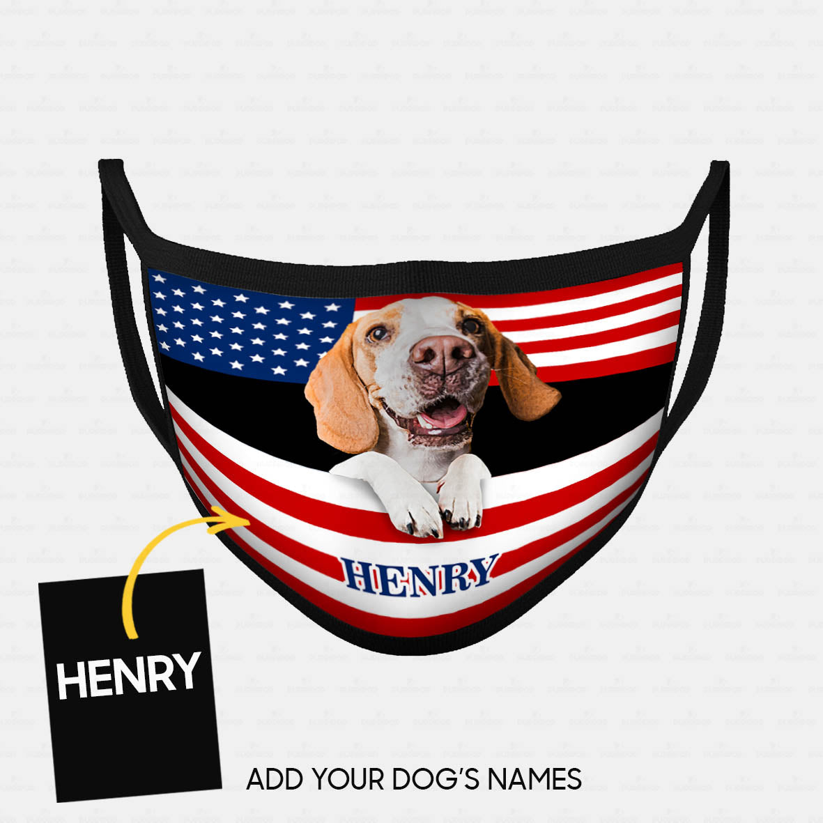 Personalized Dog Gift Idea - Dog With Brown Long Ears In American Flag For Dog Lovers - Cloth Mask